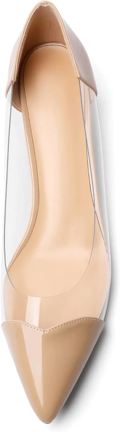 Zamikoo Women's Pointed Toe Clear Kitten Heels Slip On Transparent Low Heel Pumps PVC Shoes for Office Wedding Dress 1.5 Inches