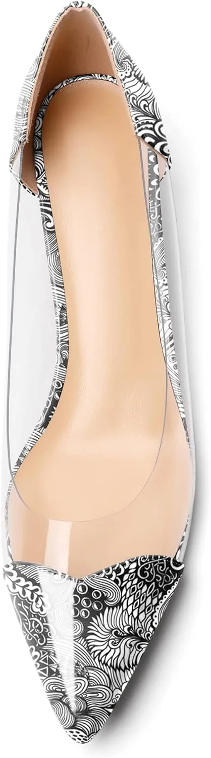 Zamikoo Women's Pointed Toe Clear Kitten Heels Slip On Transparent Low Heel Pumps PVC Shoes for Office Wedding Dress 1.5 Inches