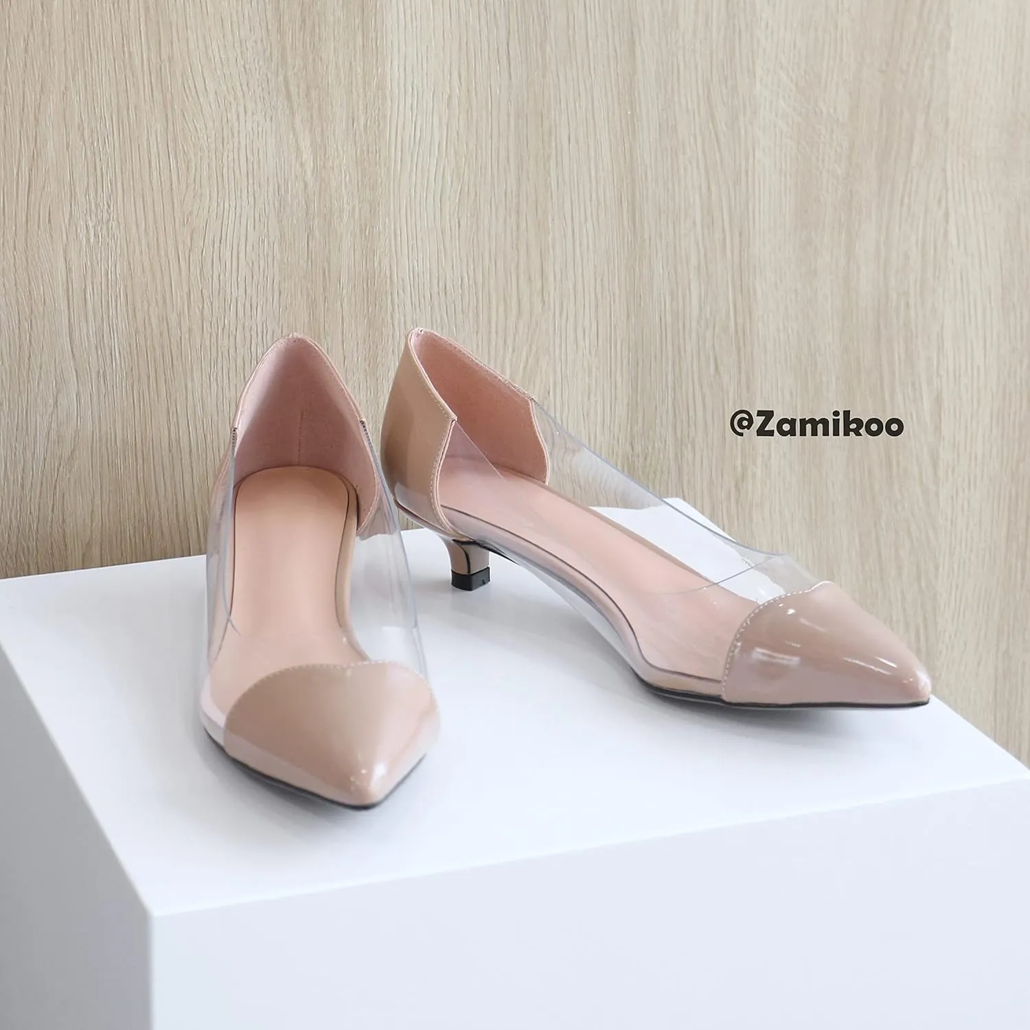 Zamikoo Women's Pointed Toe Clear Kitten Heels Slip On Transparent Low Heel Pumps PVC Shoes for Office Wedding Dress 1.5 Inches