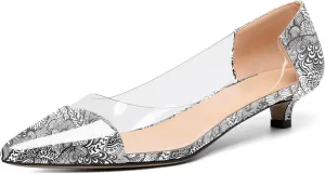 Zamikoo Women's Pointed Toe Clear Kitten Heels Slip On Transparent Low Heel Pumps PVC Shoes for Office Wedding Dress 1.5 Inches