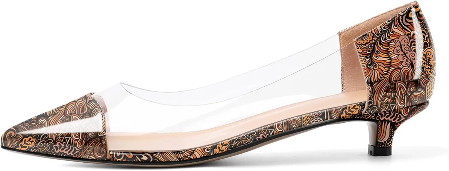 Zamikoo Women's Pointed Toe Clear Kitten Heels Slip On Transparent Low Heel Pumps PVC Shoes for Office Wedding Dress 1.5 Inches