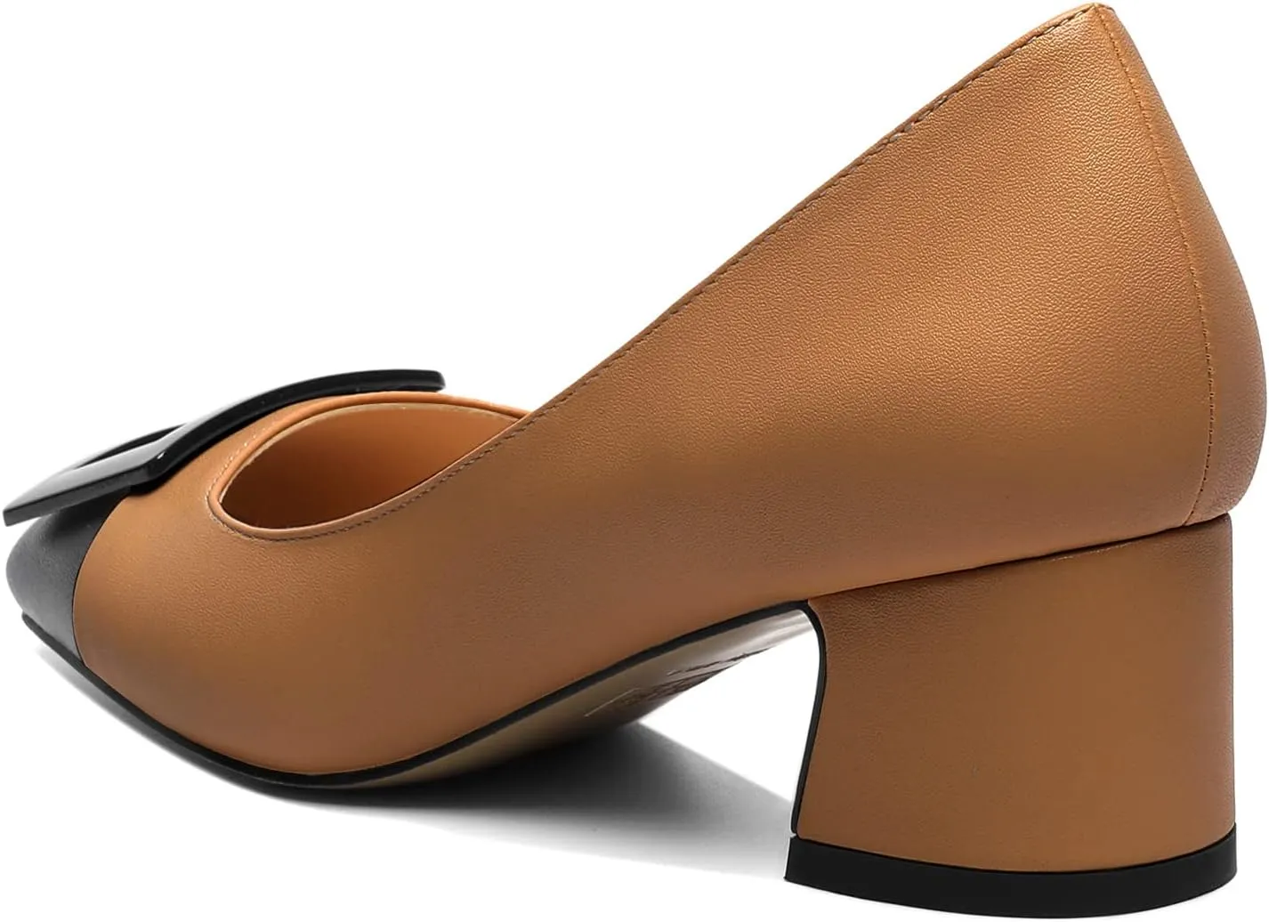Zamikoo Women's Square Toe Block Heel Pumps with Buckle, Slip On Chunky Low Heels, Comfortable 2 Inch Heeled Dress Shoes with Checkered Pattern for Office Wedding Event