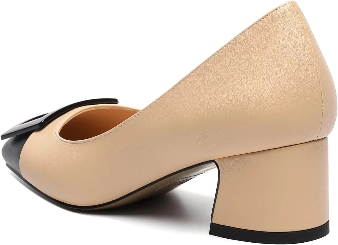 Zamikoo Women's Square Toe Block Heel Pumps with Buckle, Slip On Chunky Low Heels, Comfortable 2 Inch Heeled Dress Shoes with Checkered Pattern for Office Wedding Event