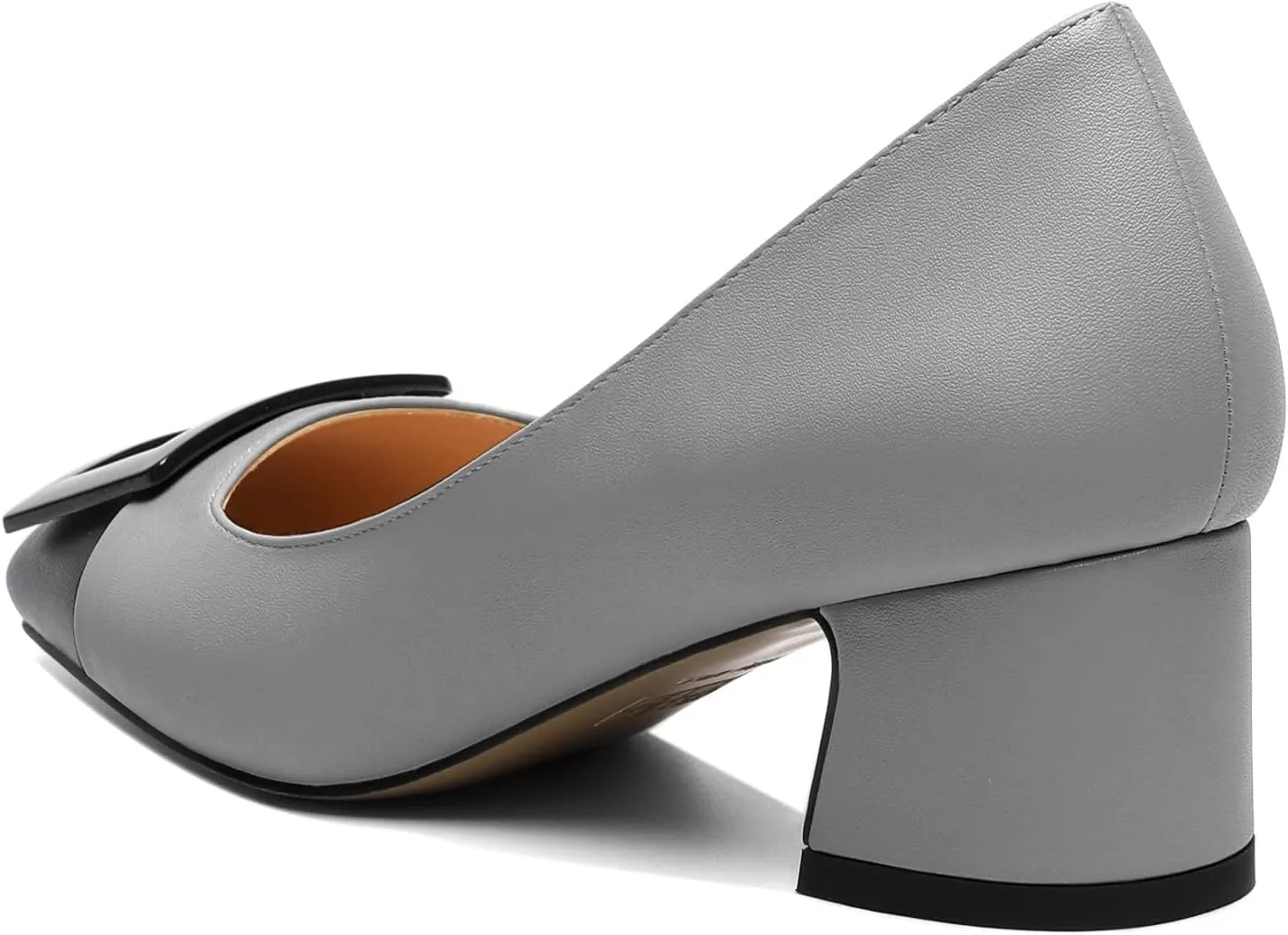 Zamikoo Women's Square Toe Block Heel Pumps with Buckle, Slip On Chunky Low Heels, Comfortable 2 Inch Heeled Dress Shoes with Checkered Pattern for Office Wedding Event